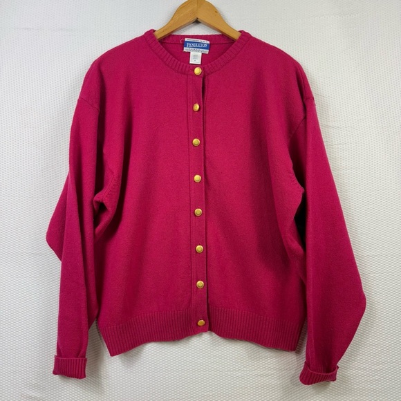 Vintage Pendleton Wool Cardigan Magenta Pink with Gold Buttons Sz XL - Picture 1 of 9